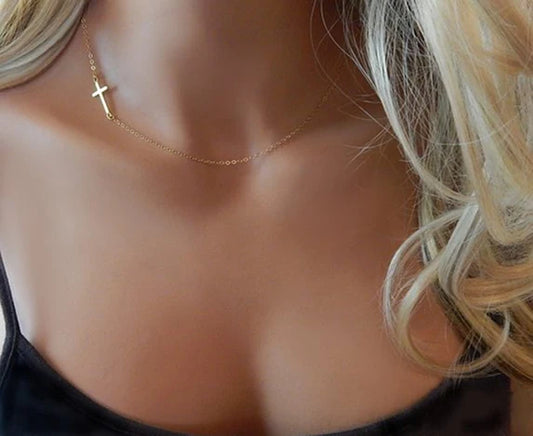 New Fashion Cross Pendant Necklace for Women Men Religious Jewelry Gold Color Choker Gift Faith Necklace