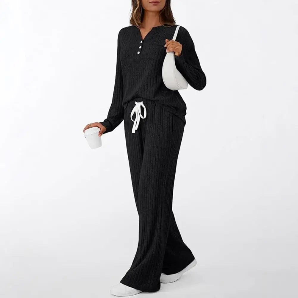 Comfortable Sleep Set Cozy Women's Lounge Sets Long Sleeve Top Wide Leg Pants Pajamas Matching Sweat Suits with for Ultimate