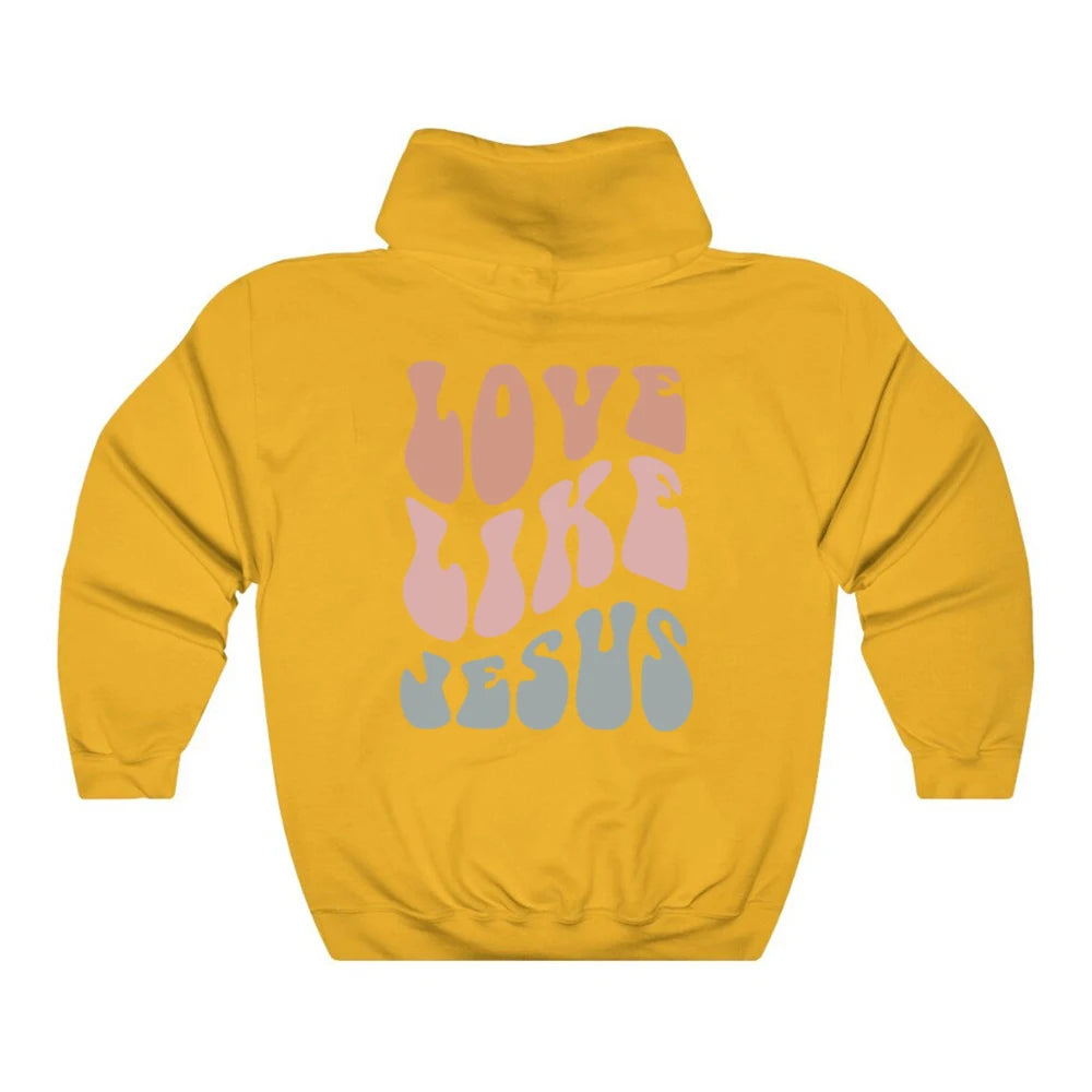 Love Like Jesus Hoodie Christian Bible Verse Hooded Sweatshirt Religious Faith Pullover Jesus Save Us Groovy Women Christian Top