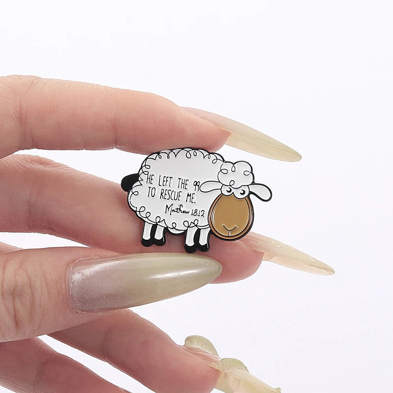 He Left the 99 to Rescue Me Enamel Pin Cute Sheep Lamb Christian Faith Jesus Scripture Religious Brooch Lapel Badge Jewelry Gift