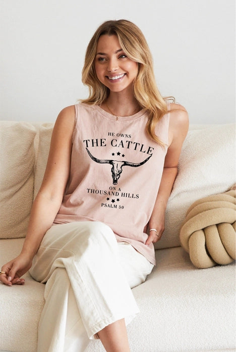 He Owns the Cattle - Psalm 50 Mineral Graphic Tank - Soft Pink
