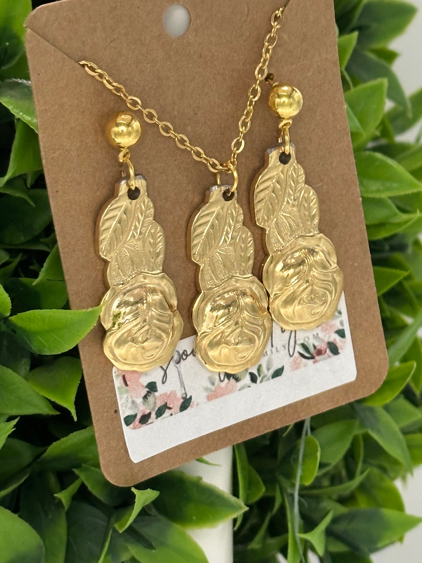 Gold Rose Necklace and Earring Set