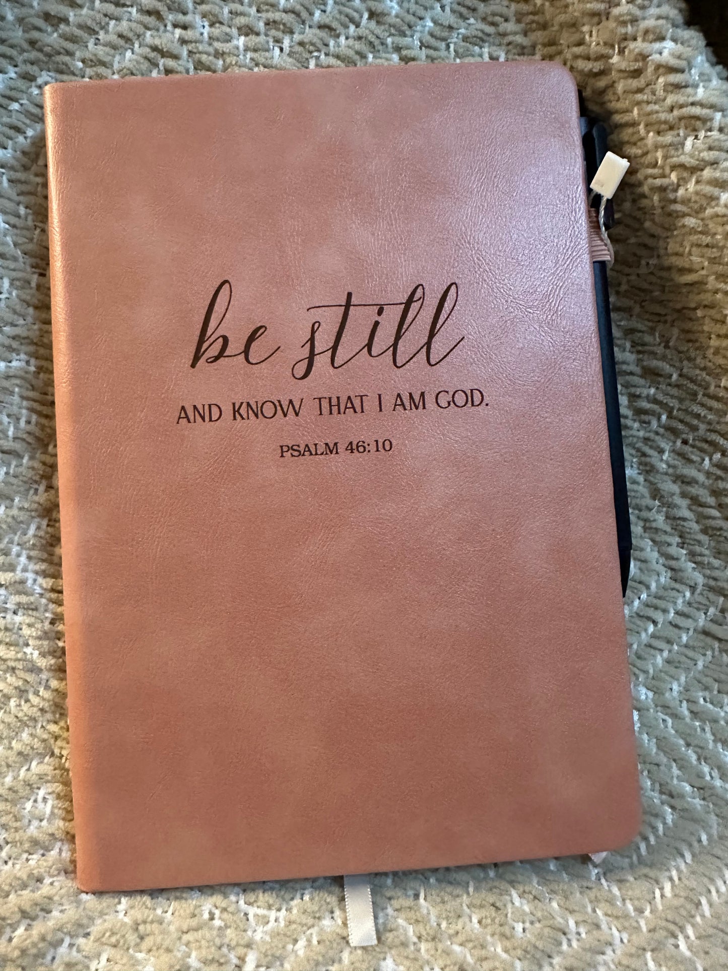 Engraved Leather Christian Journal: Be still and know (Soft Pink)