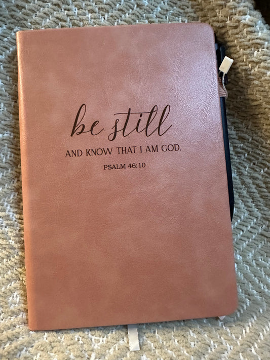 Engraved Leather Christian Journal: Be still and know (Soft Pink)