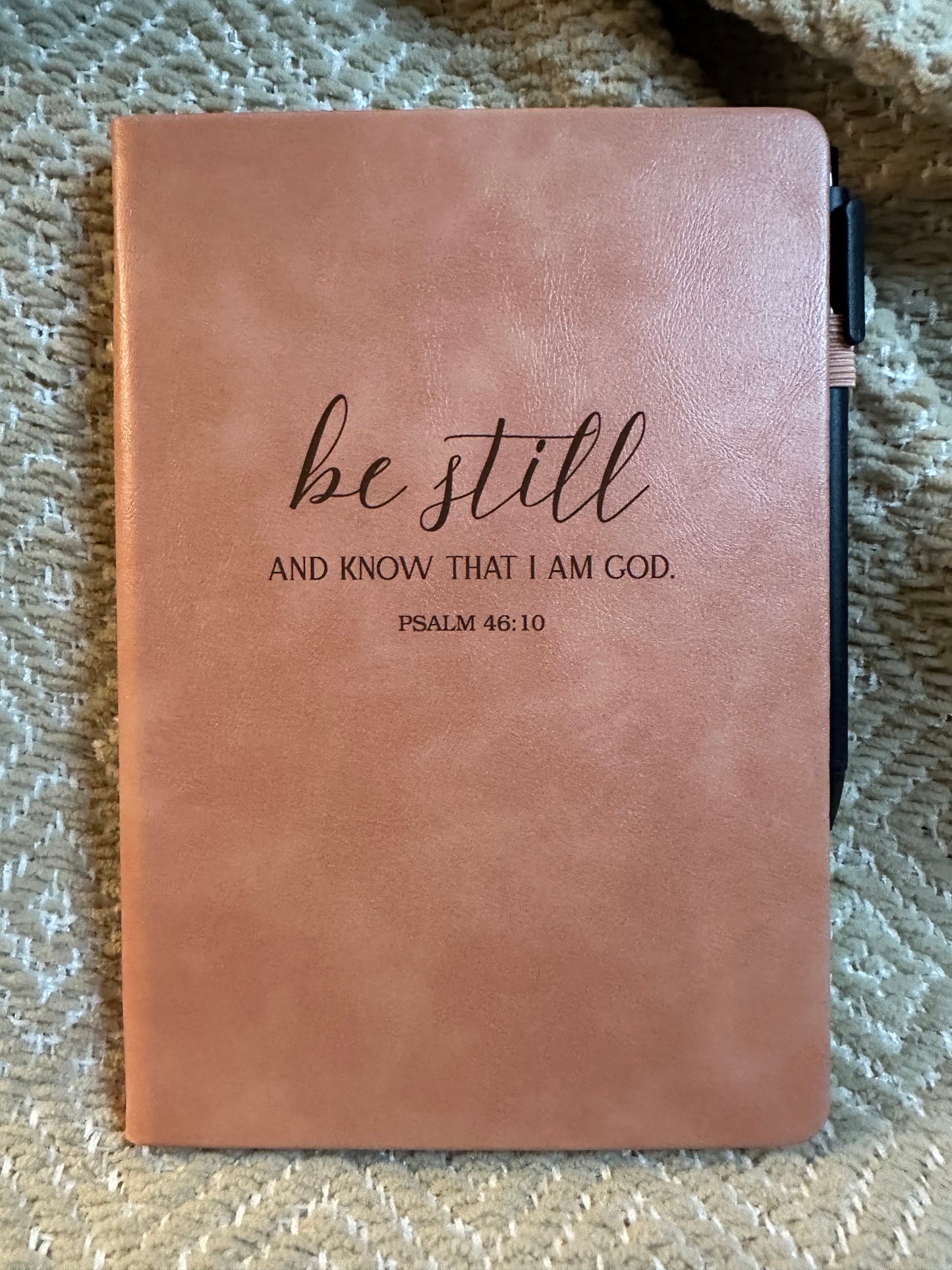 Engraved Leather Christian Journal: Be still and know (Soft Pink)