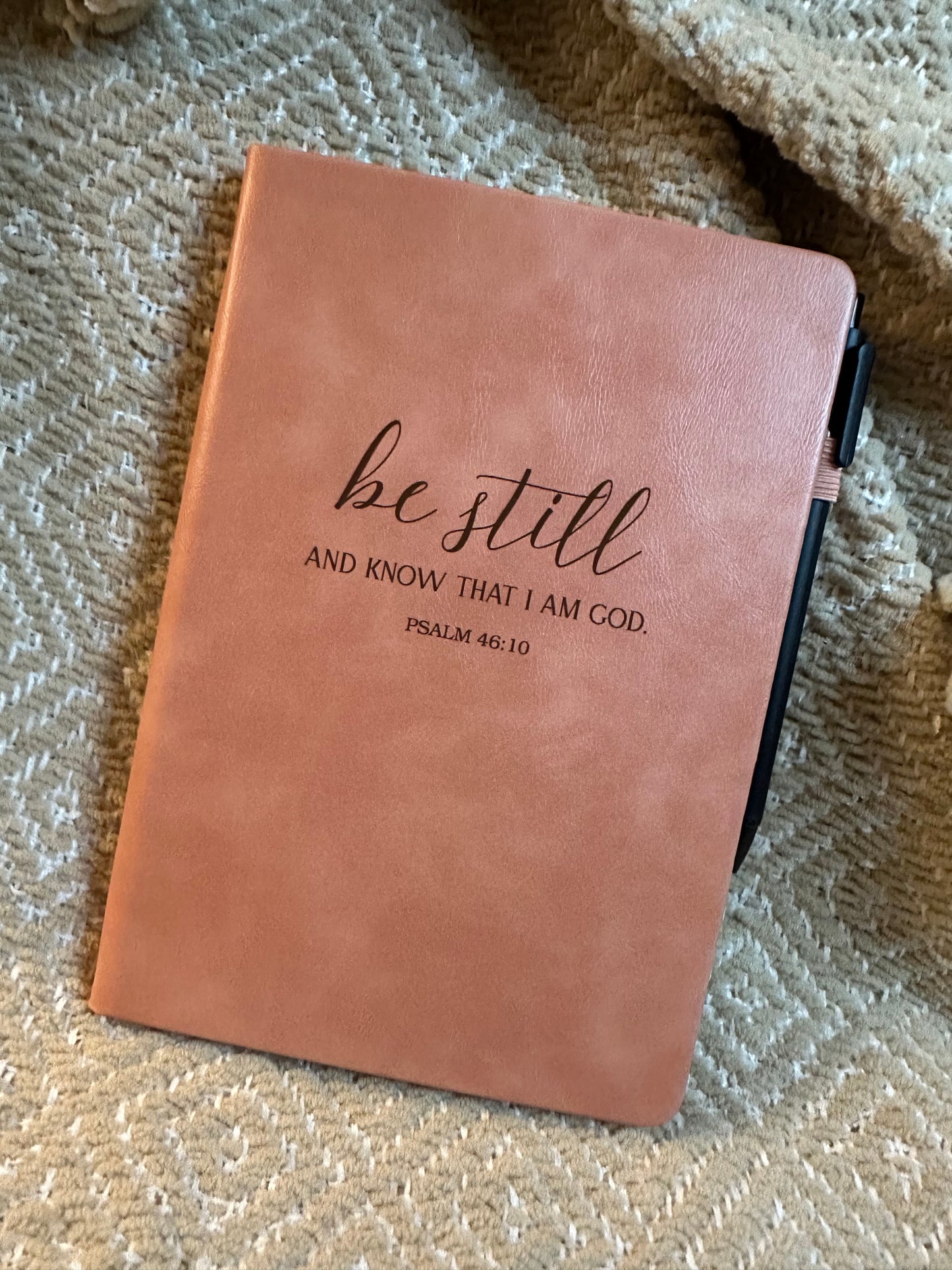Engraved Leather Christian Journal: Be still and know (Soft Pink)