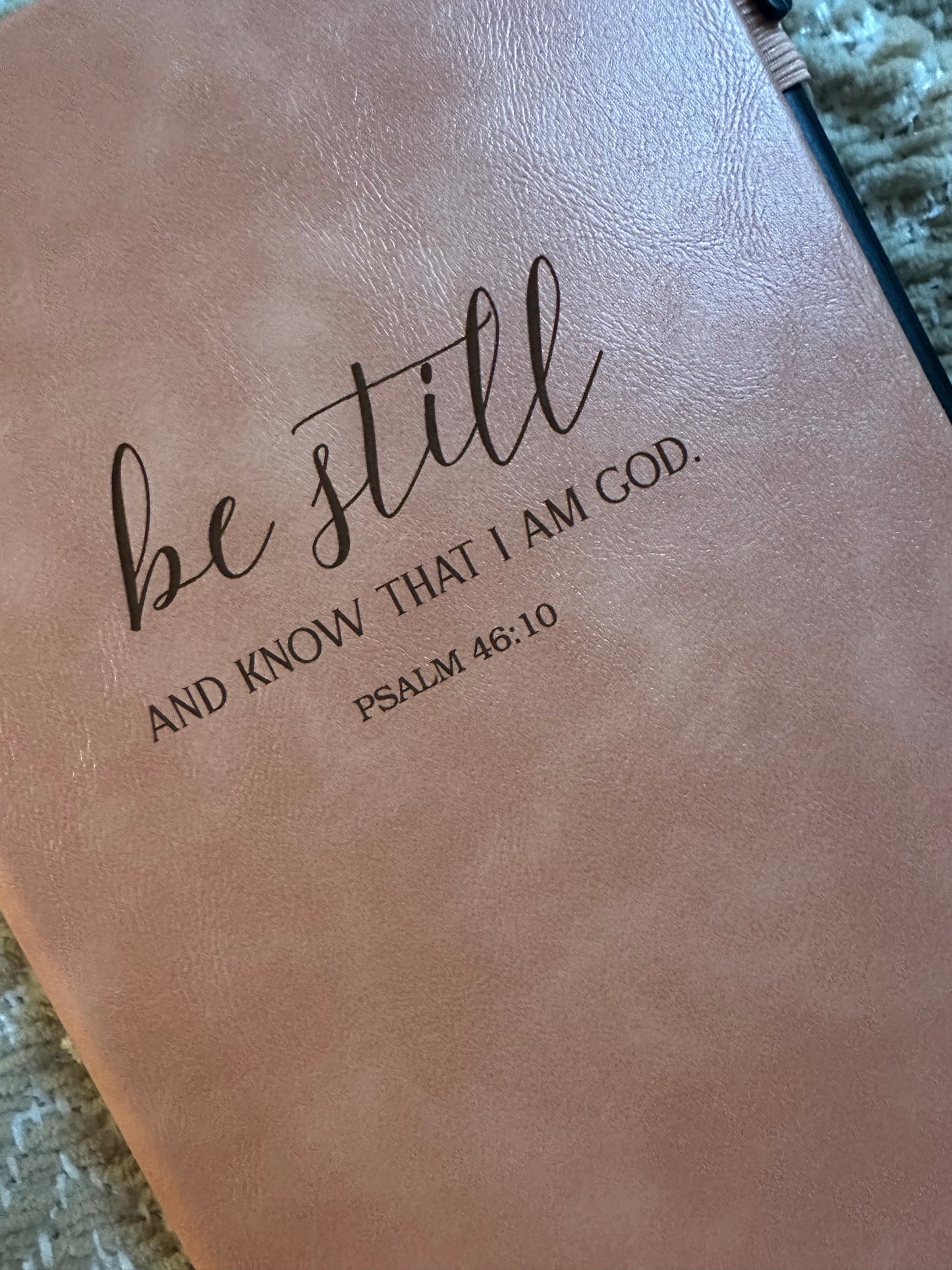 Engraved Leather Christian Journal: Be still and know (Soft Pink)