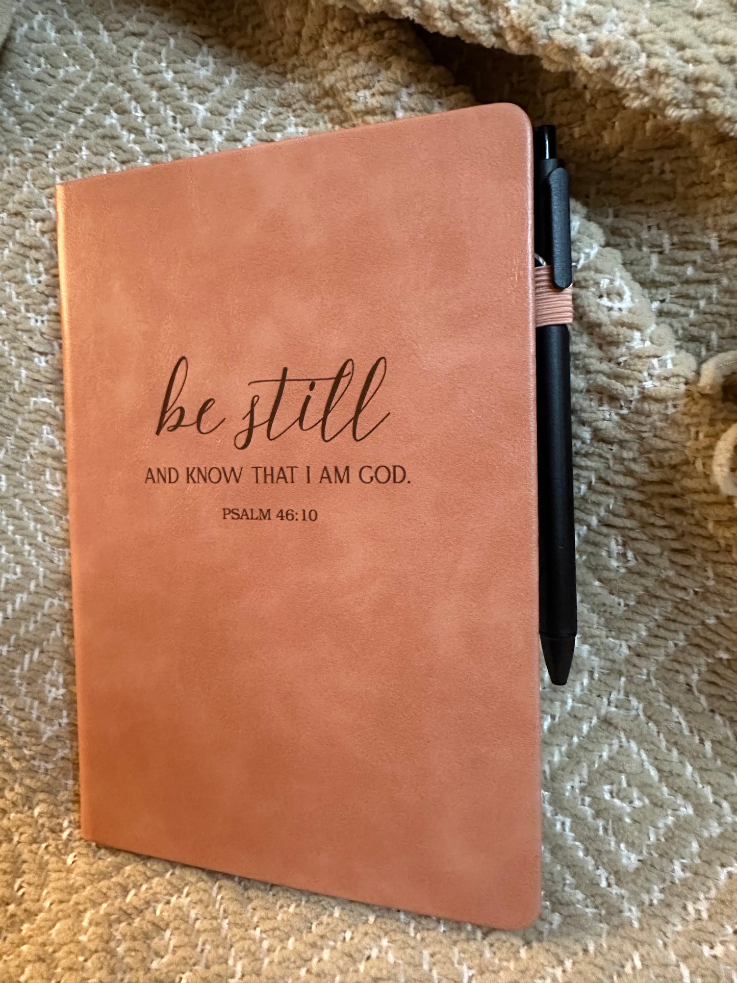 Engraved Leather Christian Journal: Be still and know (Soft Pink)