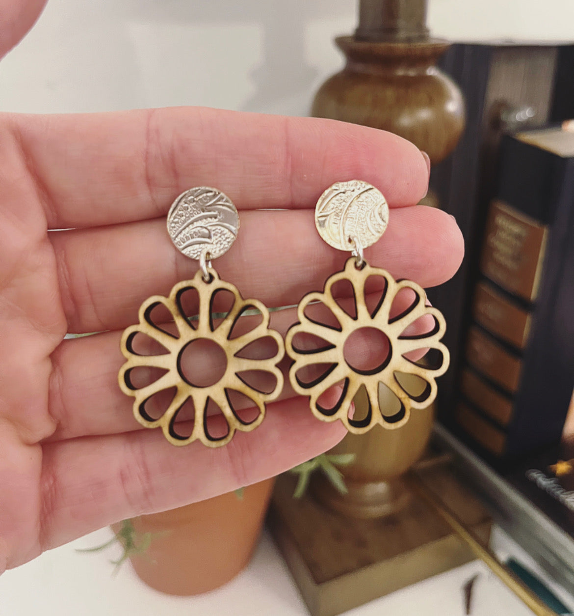 Wooden Sunflower Earrings