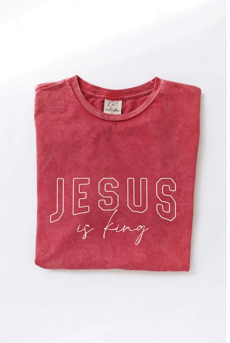 Jesus is King Mineral Washed Graphic Tee - Cardinal