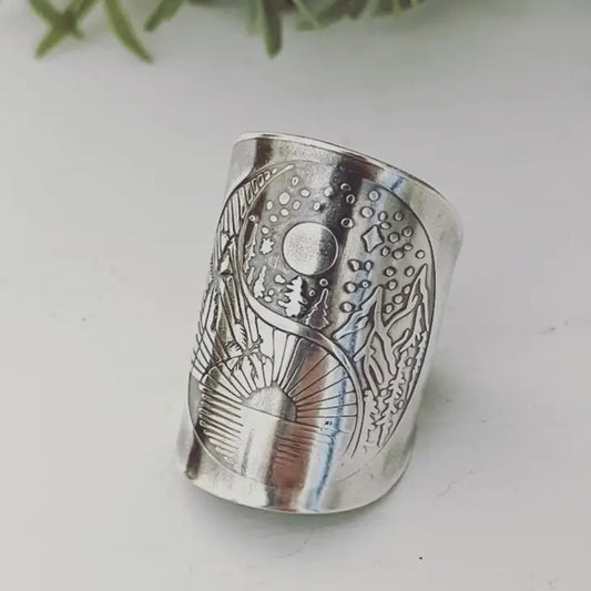 Mountain Scene Hand Embossed Spoon Ring