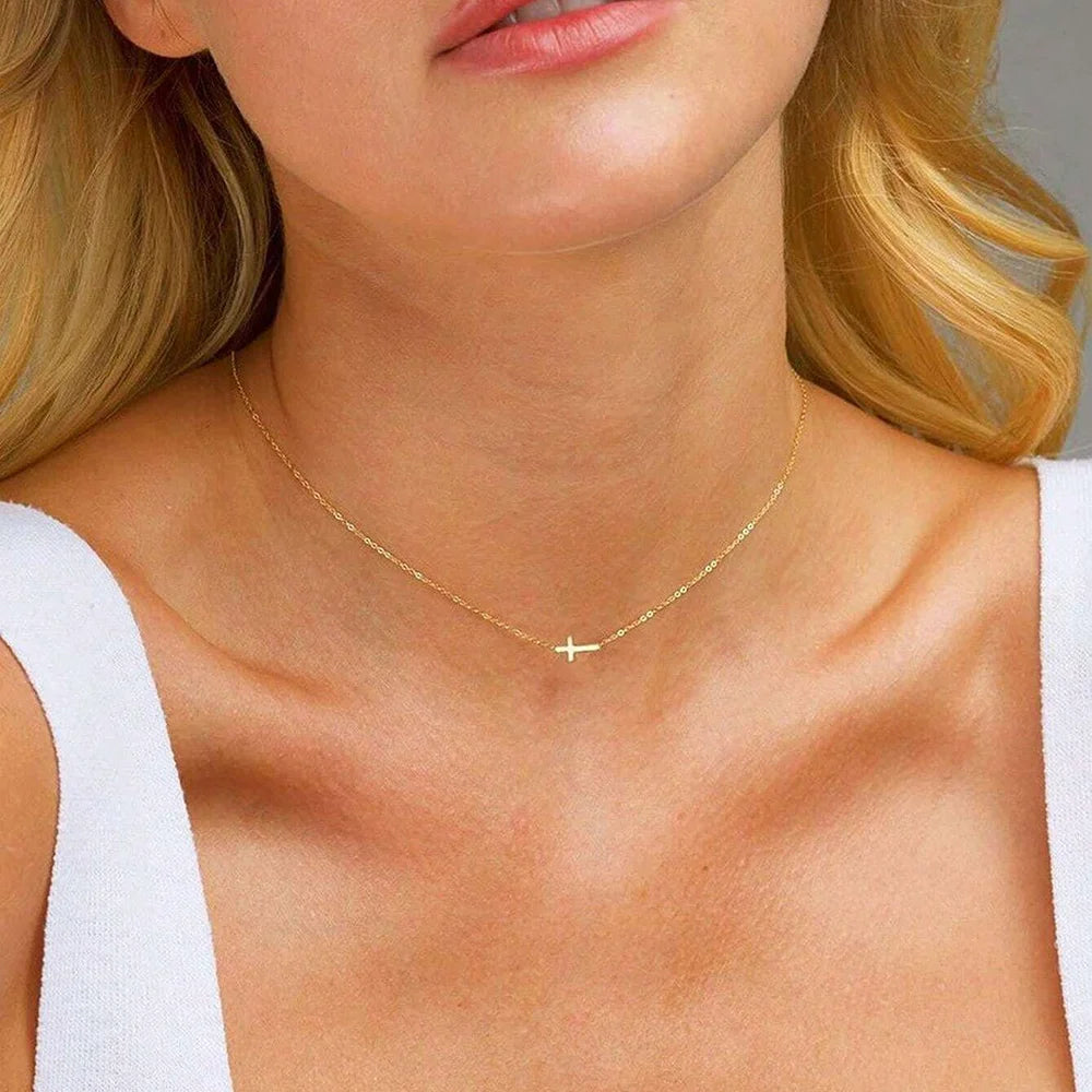 DGIDDK Stainless Steel Delicate Vintage Cross Pendant Necklace Simple Fashion Faith For Women Jewelry Daily Commuter With