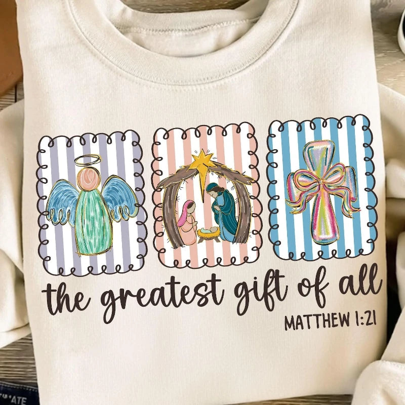 Christian Nativity Scene Faith Christmas Religious Holiday Art Decorative Sweatshirt Long Sleeve Casual Soft Comfortable Hoodie