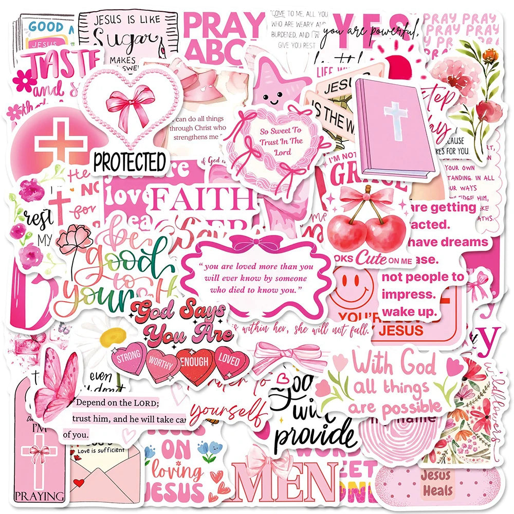 10/30/50pcs Jesus Phrase Graffiti Stickers Bible Faith Cross Words Decals Waterproof DIY Water Bottles Laptop Phone Stationery