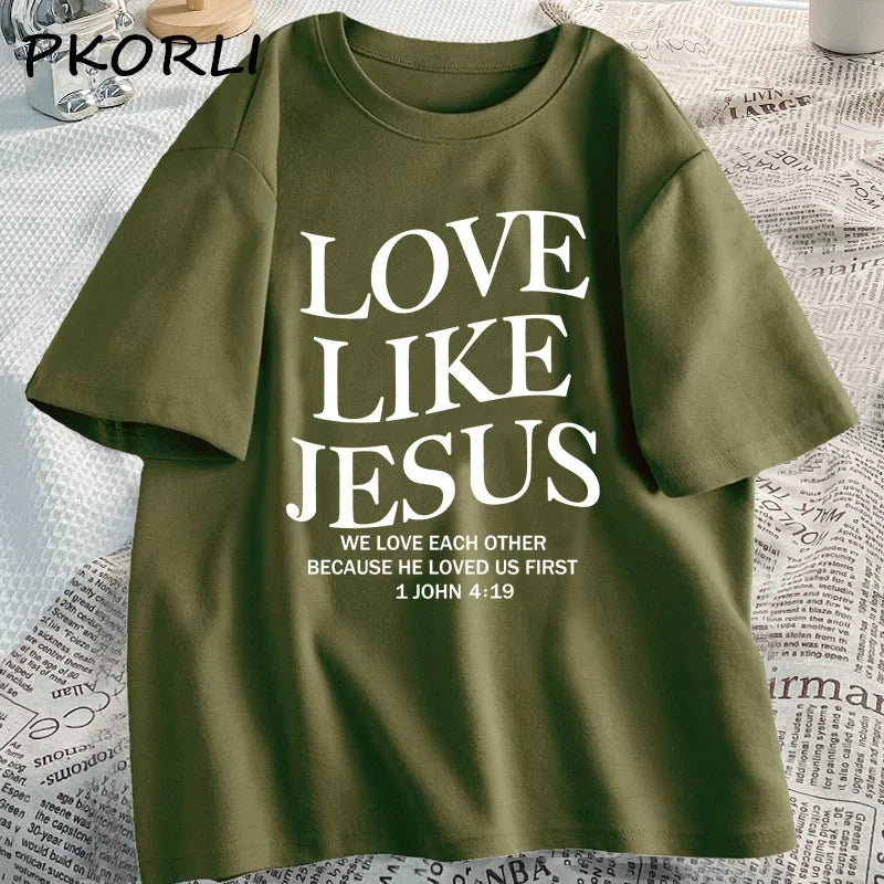 Love Like Jesus Christian Tshirts Faith Based Religious T-shirt Casual Short Sleeve Woman Clothes Streetwear O Neck Clothing