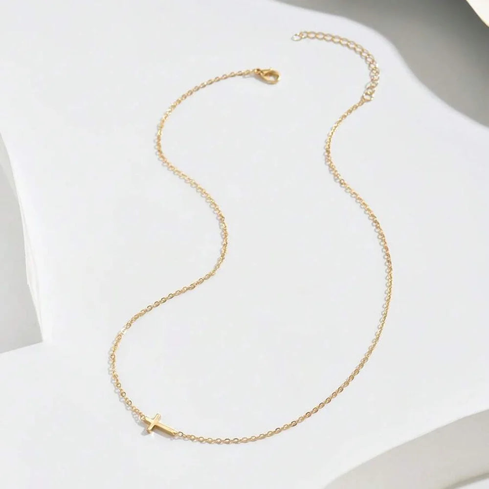 DGIDDK Stainless Steel Delicate Vintage Cross Pendant Necklace Simple Fashion Faith For Women Jewelry Daily Commuter With