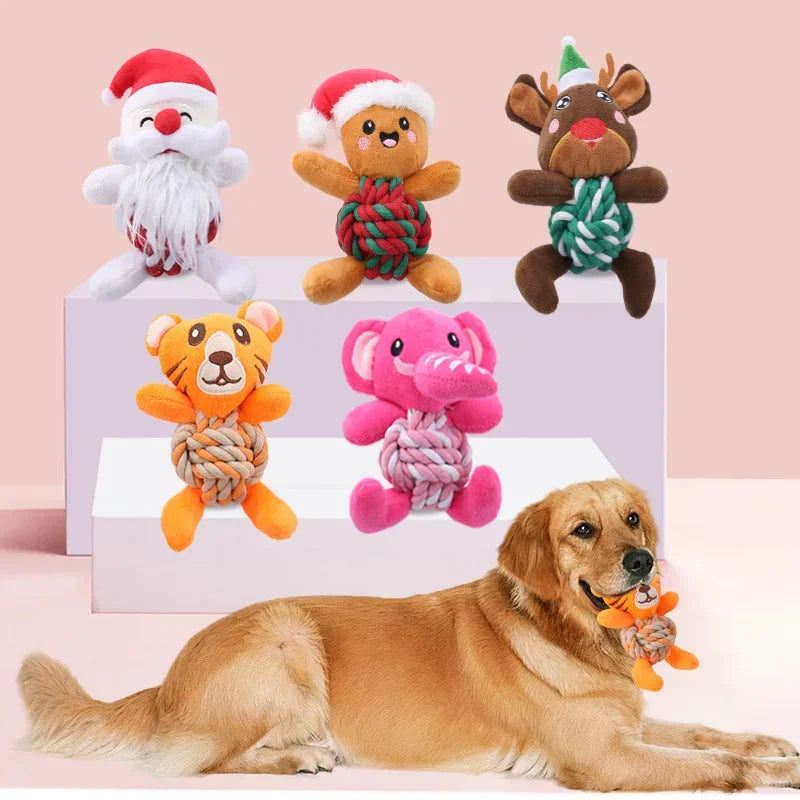 Dog Enrichment Toy Cute Animal Rope Dog Toy Plush Puppy Chew Pet Squeak Toy Cartoon Interactive Games For Dogs Stuff For Dogs