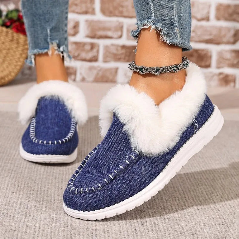2025 Women Casual Shoes Low Heel Platform Sneakers Women Thickened Fluff Shoes Winter Warm Faux Fur Lined shoes