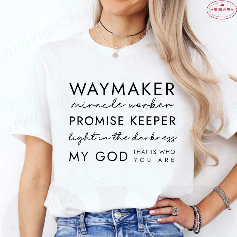 Christian T-shirts Waymaker Clothes Religious Gifts Women Crewneck Tshirts Faith Clothes Christian Bible Verse Pullover Tees Top