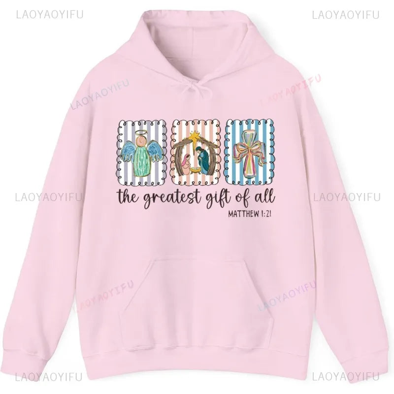 Christian Nativity Scene Faith Christmas Religious Holiday Art Decorative Sweatshirt Long Sleeve Casual Soft Comfortable Hoodie
