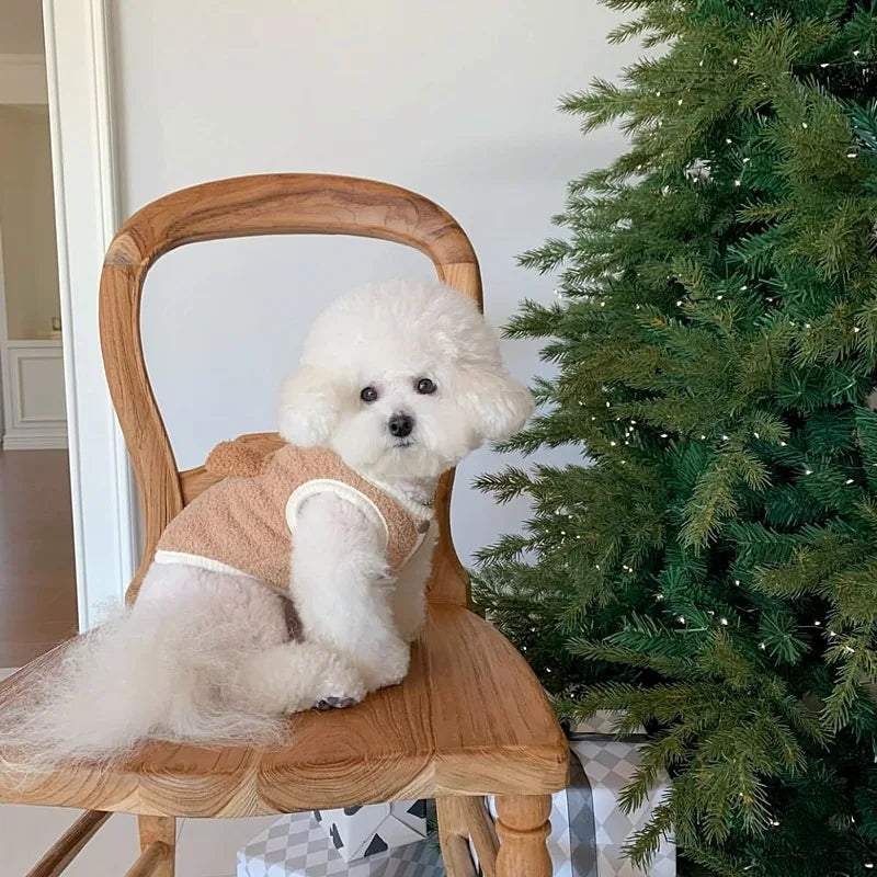 3D Ear Puppy Embroidery Vest Dog Winter Clothes Teddy Cartoon Velvet Pet Warm Sleeveless Clothes Dog Stuff