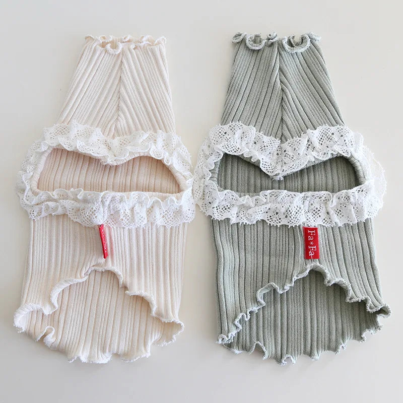 Princess Inside Suit Clothes For Dog Girl Female Knit Lace Pet High Neck Pullover York Chihuahua Pet Striped Sweater Coat Stuff