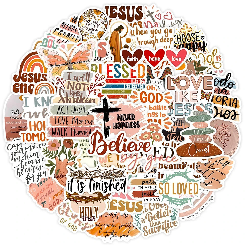 10/30/50pcs Jesus Phrase Graffiti Stickers Bible Faith Cross Words Decals Waterproof DIY Water Bottles Laptop Phone Stationery