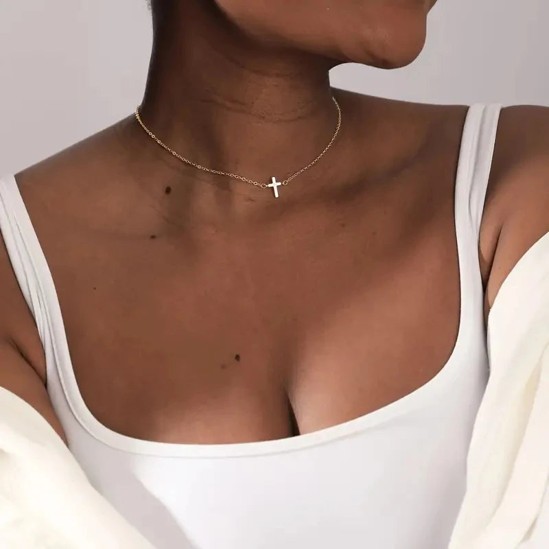 A Cross Pendant necklace 14K gold plated stylish simple cross pendant necklace Faith suitable for everyday gift women necklace