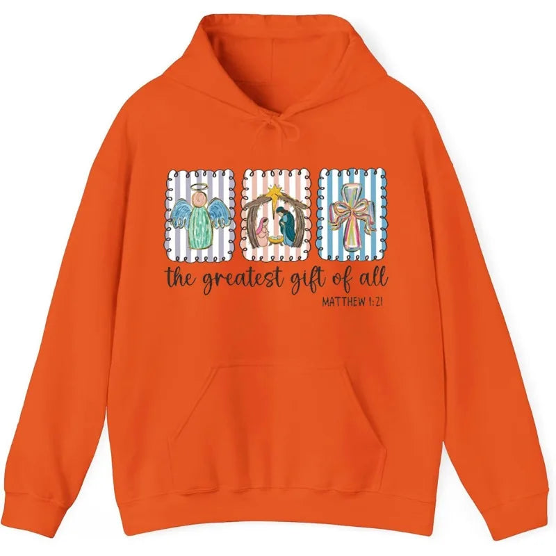 Christian Nativity Scene Faith Christmas Religious Holiday Art Decorative Sweatshirt Long Sleeve Casual Soft Comfortable Hoodie