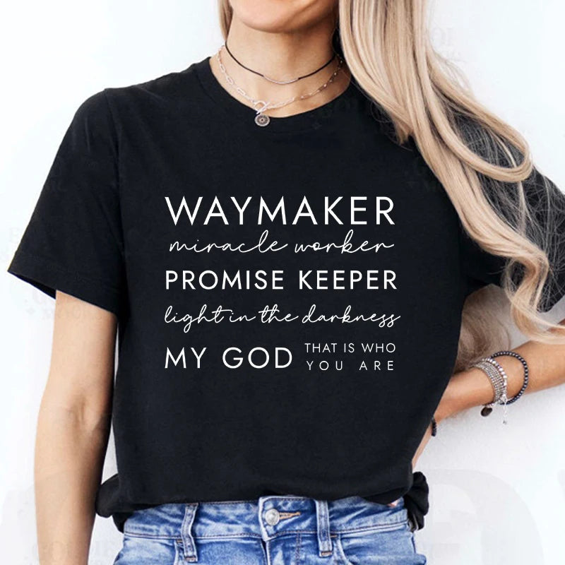 Christian T-shirts Waymaker Clothes Religious Gifts Women Crewneck Tshirts Faith Clothes Christian Bible Verse Pullover Tees Top