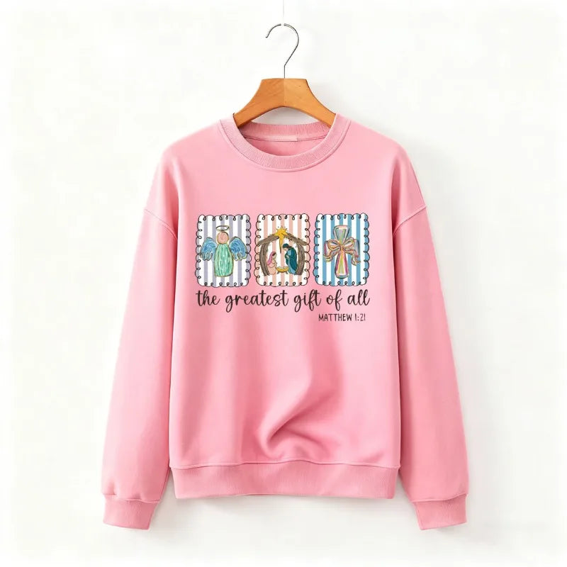 Christian Nativity Scene Faith Christmas Religious Holiday Art Decorative Sweatshirt Long Sleeve Casual Soft Comfortable Hoodie