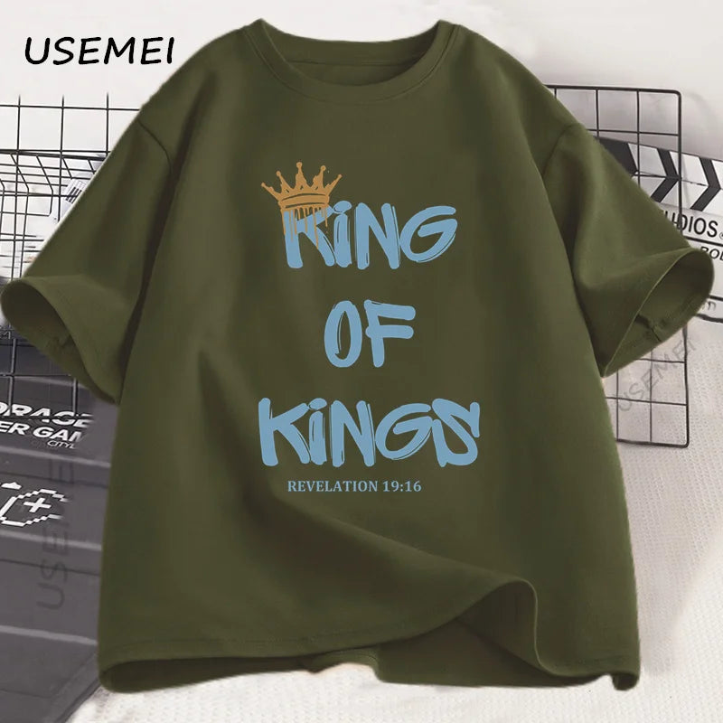 King of Kings T-Shirt Christian Clothing Religious Gift for Men Women Jesus Christ Streetwear Faith Cotton Short Sleeve Tees