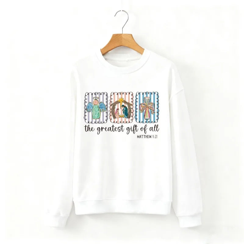 Christian Nativity Scene Faith Christmas Religious Holiday Art Decorative Sweatshirt Long Sleeve Casual Soft Comfortable Hoodie