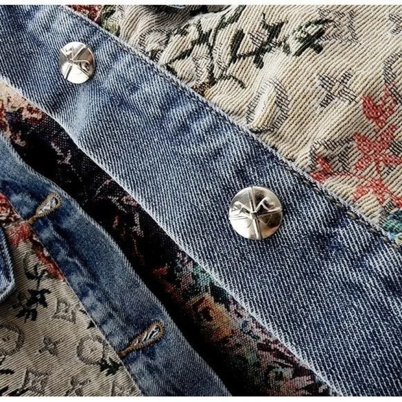 Retro Embroidered Long Sleeve round Neck Denim Jacket Short Versatile Women's Top Small Size Spring New Arrival Cotton Jacket