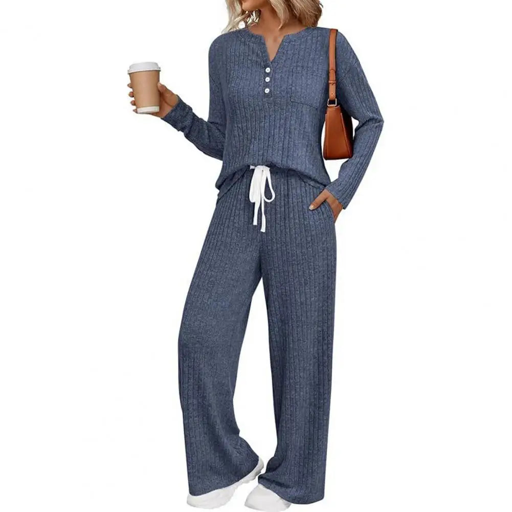 Comfortable Sleep Set Cozy Women's Lounge Sets Long Sleeve Top Wide Leg Pants Pajamas Matching Sweat Suits with for Ultimate