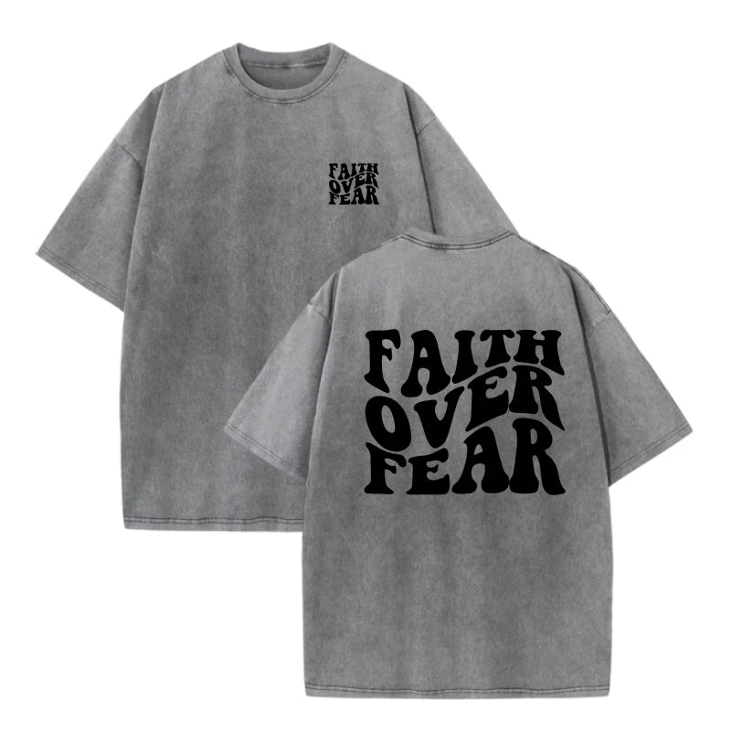 Unisex Oversized Cotton T-Shirt Faith Over Fear Graphic Printed Short Sleeve Casual Loose Fit Streetwear Fashion Summer Tops