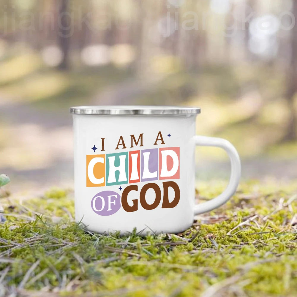 Christian Psalm Jesus God Faith Pattern Printed Mugs Coffee Cups Drinks Water Cup Enamel Camping Mug Handle Drinkware Best Gift