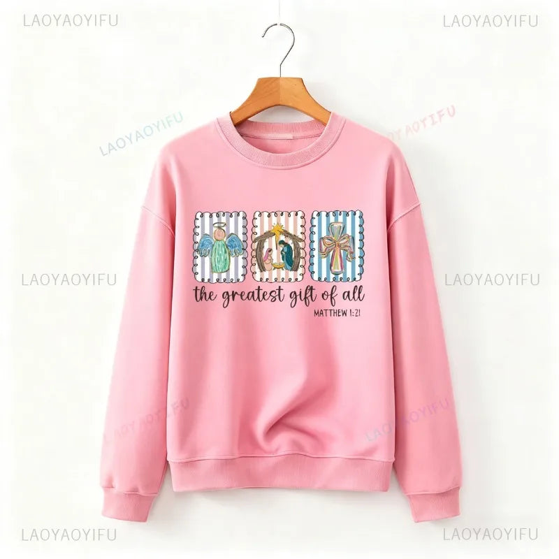 Christian Nativity Scene Faith Christmas Religious Holiday Art Decorative Sweatshirt Long Sleeve Casual Soft Comfortable Hoodie