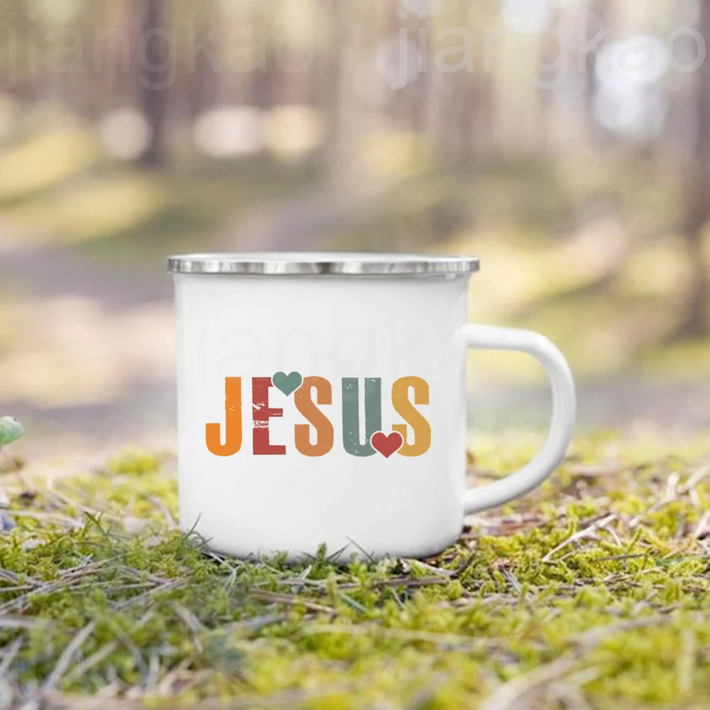 Christian Psalm Jesus God Faith Pattern Printed Mugs Coffee Cups Drinks Water Cup Enamel Camping Mug Handle Drinkware Best Gift