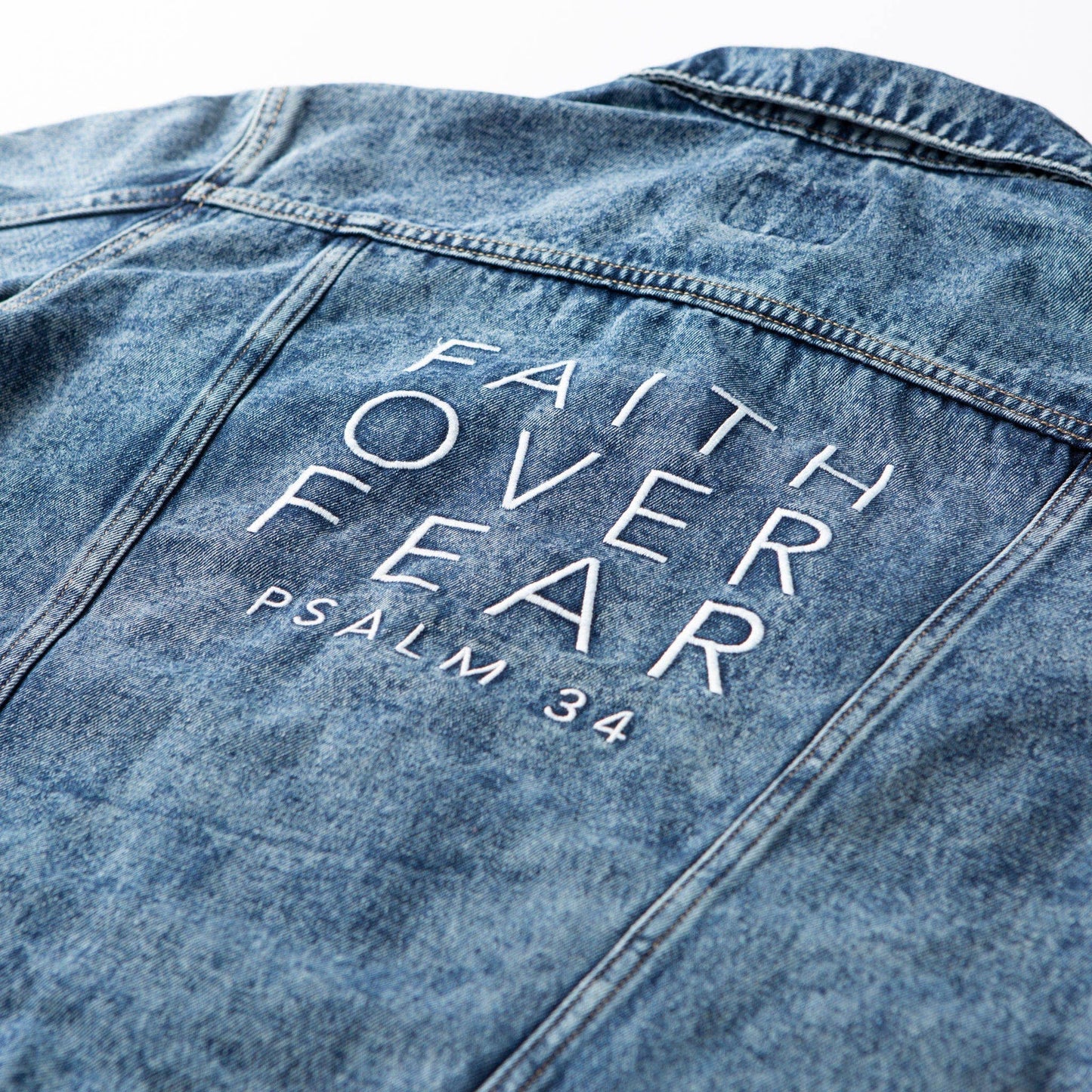 Vintage Washed Faith Over Fear Denim Jacket
