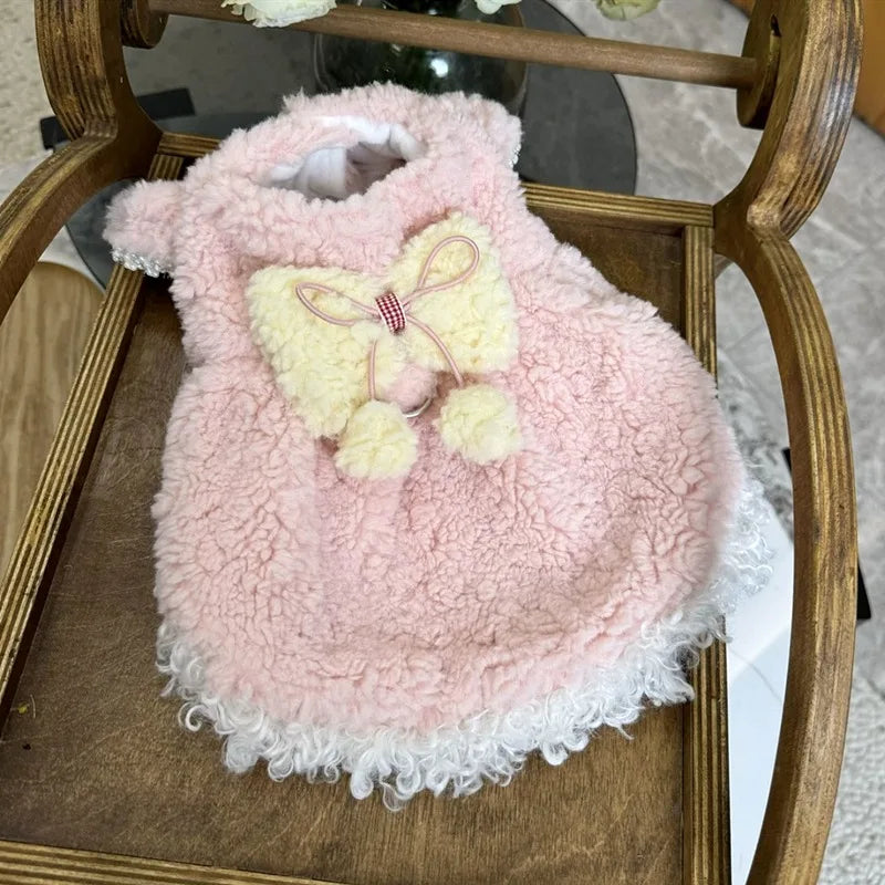 So Cute Dog Dress Pet Cotton Skirt for Teddy Dogs Winter Warmth Clothies Poodle Plush Thickened Cotton Coat Dog Stuff