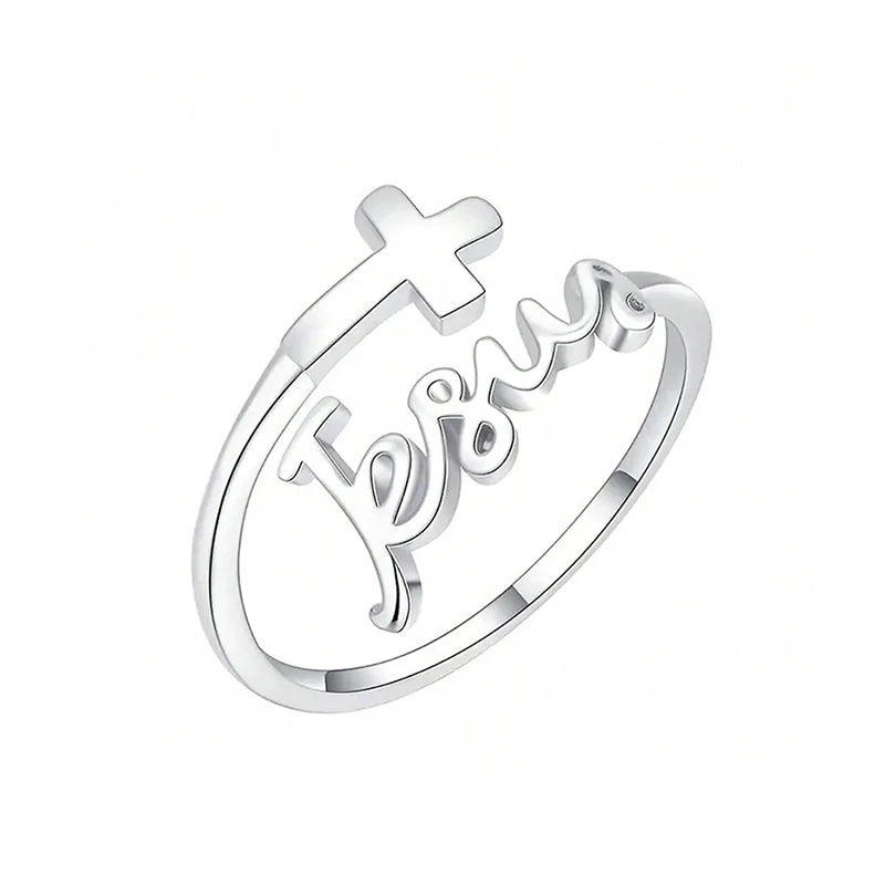 Adjustable Silver Plated Cross Jesus Ring For Women Christian Faith Prayer Rings Jewelry Christmas Gifts