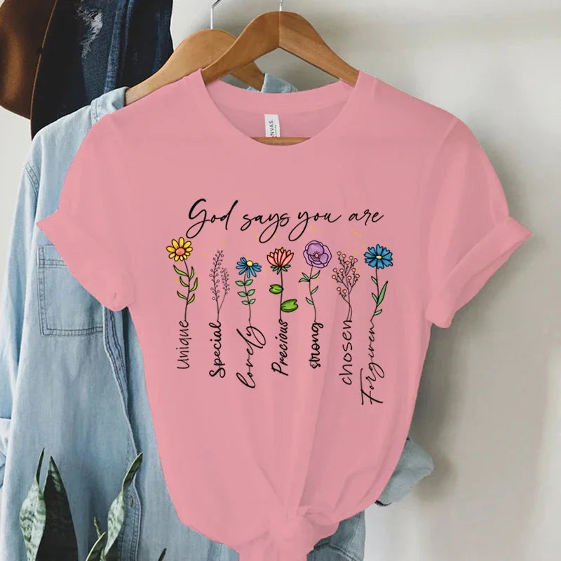 God Says You Are Unique Print T Shirt Women Gospel Music Fashion Streetwear Tops Vintage Religion Faith Christian Tees Tshirt