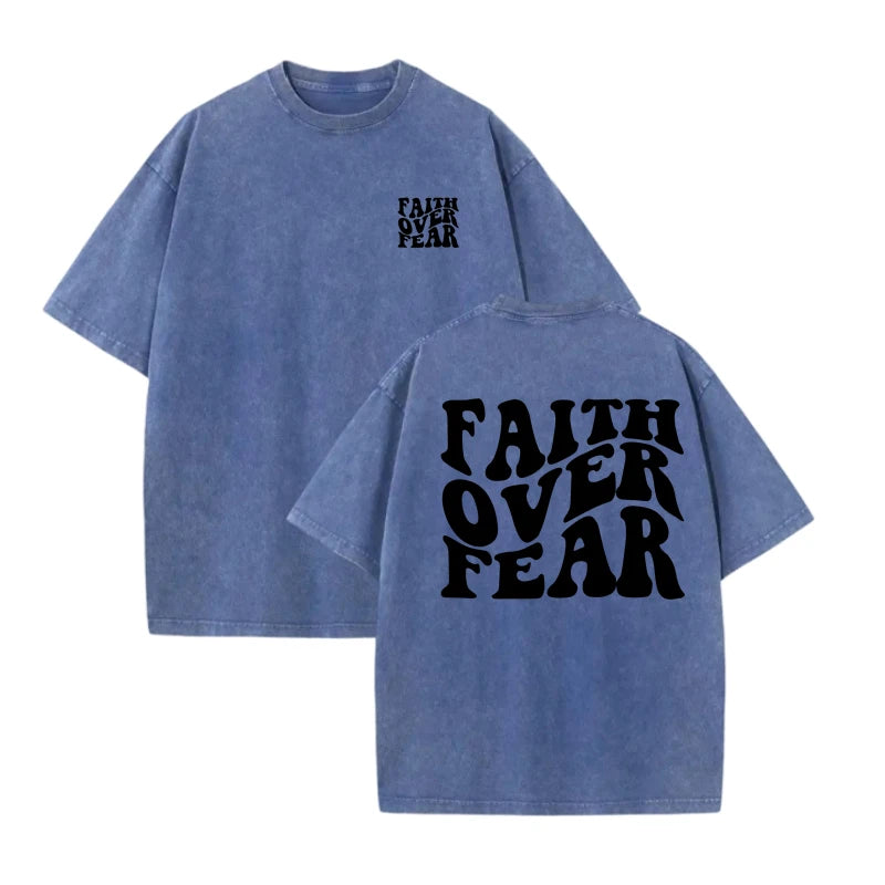 Unisex Oversized Cotton T-Shirt Faith Over Fear Graphic Printed Short Sleeve Casual Loose Fit Streetwear Fashion Summer Tops