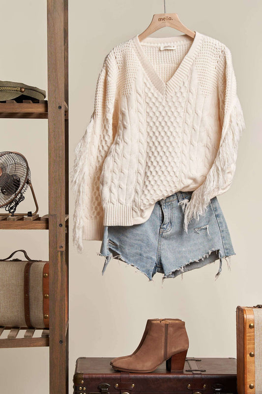 V-Neck Fringe Sweater