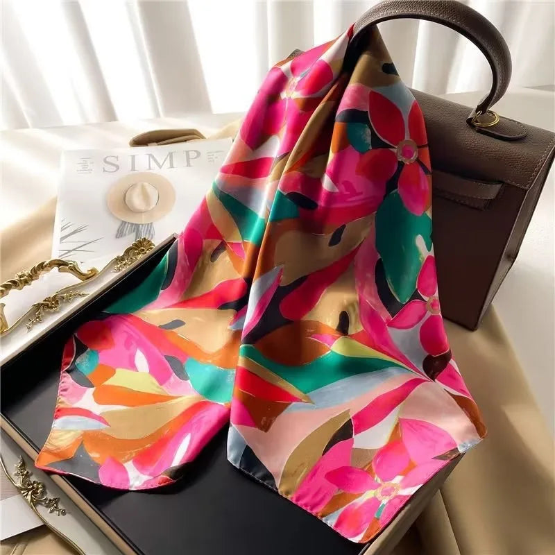 68cm Graffiti Printed Scarf Women'S Autumn And Winter Polyester Fiber Scarf Fashion Versatile Clothes Bag Accessories Scarfs
