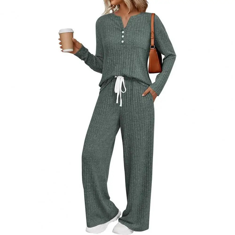 Comfortable Sleep Set Cozy Women's Lounge Sets Long Sleeve Top Wide Leg Pants Pajamas Matching Sweat Suits with for Ultimate
