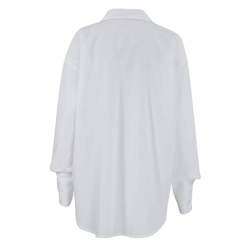 White Lapel Collar Botton Down Loose Fit Daily Shirt