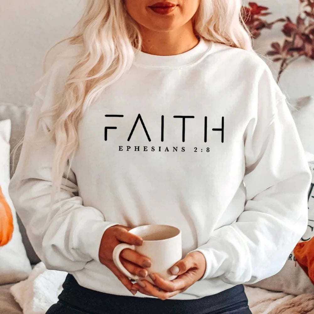 Trendy Faith Sweatshirt Bible Verse Shirt Christian Clothing Women Streetwear Sweater Hoodie Aesthetic Clothes