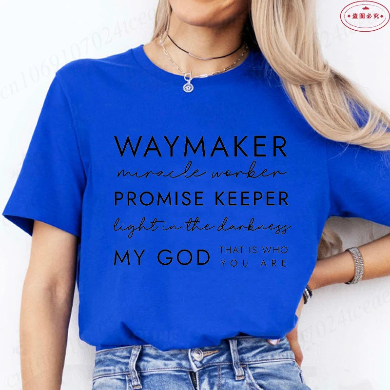 Christian T-shirts Waymaker Clothes Religious Gifts Women Crewneck Tshirts Faith Clothes Christian Bible Verse Pullover Tees Top